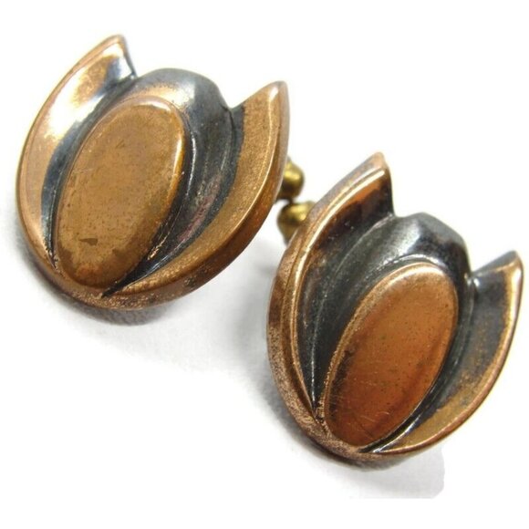 Vintage Modernist Cufflinks Copper Tone Unique Design  Shirt Accessories Wedding - Picture 1 of 13